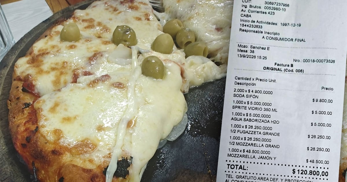 Un almuerzo en El Cuartito: $120.800 para tres pizzas y cuatro bebidas, sin datos para dividirlo